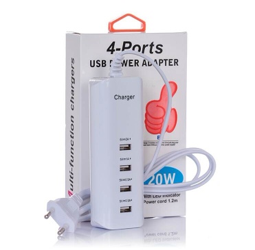 4 Ports USB Travel Car Charger AC Power Adapter 120cm with LED indecator power cord Bare packaging