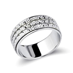 Three rows babysbreath carved turn rings custom fashion jewellery turning pave band ring in S925 sterling silver