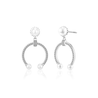 S925 Sterling Silver Zircon Pearl Earrings for Female