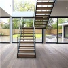 Straight Staircase Interior Steel Wood Treads Stairs With Glass Railing